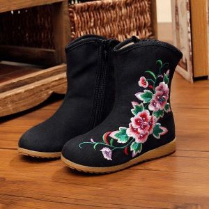 zorialaa@gmail.com נעליים Girls Flower Embroidery Breathable Zipper Round Toe Ankle Short Boots