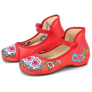 Mary Janes Girls Chinese Embroidered Cotton Shoes Colorful Silk Dancing Flat Cloth Loafers Casual