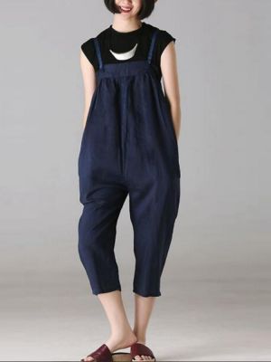 zorialaa@gmail.com בגדי נשים  Casual Women Cotton Solid Color Spaghetti Straps Jumpsuit