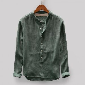 zorialaa@gmail.com בגדי גברים Men&#039;s Vintage Loose Comfy Solid Color Button Fly Stand Collar Long Sleeve Casual T-shirts