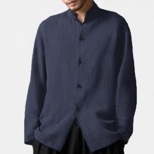 zorialaa@gmail.com בגדי גברים INCERUN Mens Vintage Cotton Stand Collar Long Sleeve Casual Shirts