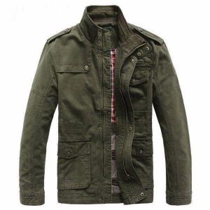 Big Size Men Outdoor Cotton Blend Multi Pockets Zipper Cargo Coat Jacket Outwear