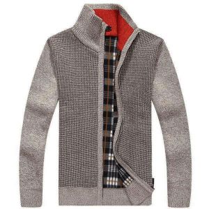 zorialaa@gmail.com בגדי גברים Men&#039;s Knitted Wool Blend Thick Polar Fleece Lining Sweater Cardigans
