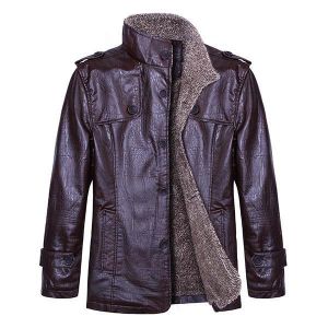 Men&#039;s Quality PU Leather Jacket Slim Fit  Plush Thick Warm Jacket Coat